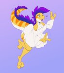 absurd_res anthro big_tail biped breasts clothing digital_media_(artwork) dress female hi_res non-mammal_breasts open_mouth reptile scalie simple_background solo speech_bubble tail takiminada tongue tongue_out tripping