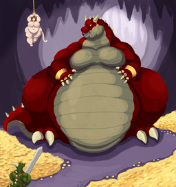 anthro areola belly big_belly big_breasts breasts brown_hair cave clothed clothed_male clothing female gold_(metal) gold_jewelry green_body green_scales group hair horn huge_belly huge_breasts huge_thighs jewelry larger_female male melee_weapon morbidly_obese morbidly_obese_anthro morbidly_obese_female multicolored_body multicolored_scales muscular muscular_anthro muscular_male nipples nude obese obese_anthro obese_female overweight overweight_anthro overweight_female red_body red_scales scales size_difference smaller_male sword teeth thick_thighs tongue tongue_out trio two_tone_body two_tone_scales weapon yellow_sclera neon_lizard if_hell_had_a_taste mythology marci_hetson pepper_crush skylar_fidchell domestic_cat dragon felid feline felis mammal mythological_creature mythological_scalie scalie 2023 hi_res