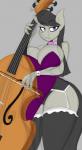 anthro anthrofied big_breasts bow_(stringed_instrument) bowed_string_instrument breasts cleavage clothed clothing double_bass dress evening_gown eyebrows female garter_belt garter_straps huge_breasts legwear looking_at_viewer musical_instrument playing_cello playing_music raised_eyebrow solo stockings string_instrument jrvanesbroek friendship_is_magic hasbro my_little_pony octavia_(mlp) equid equine horse mammal pony 2016 hi_res monochrome sketch