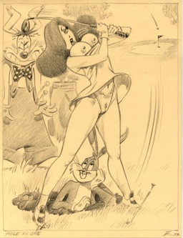 anthro breasts buckteeth clothed clothing female golf_club hair hair_over_eye hole_(pit) male nipples teeth julius_zimmerman disney looney_tunes warner_brothers who_framed_roger_rabbit bugs_bunny jessica_rabbit roger_rabbit human lagomorph leporid mammal rabbit archived_source crossover low_res