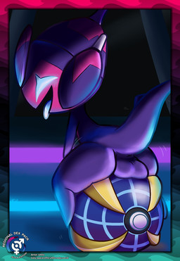 anthro anus backsack balls beast_ball big_butt blue_sclera blue_tongue butt featureless_feet feet genitals male motion_lines pink_body pokeball presenting presenting_hindquarters purple_balls purple_body purple_scales raised_tail rear_view scales sitting sitting_on_ball smile solo tail thick_thighs tongue tongue_out white_eyes ultilix nintendo pokemon generation_7_pokemon poipole pokemon_(species) ultra_beast 2026 hi_res