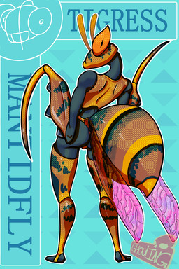 antennae_(anatomy) anthro blade_arm butt exoskeleton female insect_wings looking_back mantisfly rear_view solo stripes wings ghoulingscrawl arthropod hymenopteran insect mantis wasp 2:3 halftone hi_res