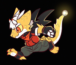 anthro back_wings black_background black_clothing black_topwear bottomwear chibi clothed clothing countershading dipstick_horn glistening glistening_eyes grey_bottomwear grey_clothing grey_pants hair horn kerchief male mouth_closed multicolored_horn neckerchief neckwear pants pupils red_clothing red_eyes red_horn red_kerchief red_neckerchief red_topwear running scales side_view simple_background slit_pupils solo tail topwear unsigned white_hair white_horn white_tail wings yellow_body yellow_eyes yellow_scales yellow_tail asnnonaka mythology solar_(asnnonaka) ant arthropod dragon hymenopteran insect mythological_creature mythological_scalie scalie full-length_portrait hi_res portrait