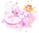 anthro big_tail blush breasts female female_anthro flower flower_(anatomy) flower_hair kemono looking_at_viewer lying nipples non-mammal_breasts nude on_back paws petals pink_body pink_eyes plant plant_hair pseudo_hair simple_background smile solo tail thick_tail thick_thighs wide_hips yoona mythology lilac_(pyritie) dragon elemental_creature flora_fauna mythological_creature mythological_scalie reptile scalie 2022 absurd_res digital_media_(artwork) hi_res