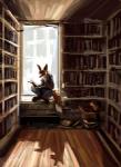 anthro book clothed clothing day floor fully_clothed impressionism inside library reading solo window window_seat wood wood_floor kenket canid canine fox mammal digital_media_(artwork) digital_painting_(artwork) painting_(artwork)