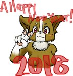 anthro breasts featureless_breasts female gesture hand_gesture holidays looking_at_viewer pawpads simple_background smile solo v_sign white_background bunnag new_year new_year_2018 canid canine canis domestic_dog mammal 2018 digital_media_(artwork) shaded