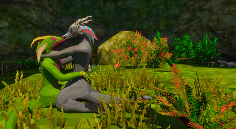 ambiguous_gender anthro claws duo eyes_closed horn kissing low_poly nude on_lap sitting sitting_on_lap tail kobold_dellarte kret sek kobold reptile scalie 3d_(artwork) absurd_res digital_media_(artwork) hi_res