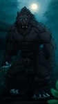 9:16 abs animal_genitalia anthro balls big_balls big_muscles black_body black_fur blue_eyes canid canine canis diaszoom forest fur genitals hi_res looking_at_viewer male mammal moon muscular muscular_anthro muscular_male nipples nude pecs penis penis_tip plant sheath solo tree wolf