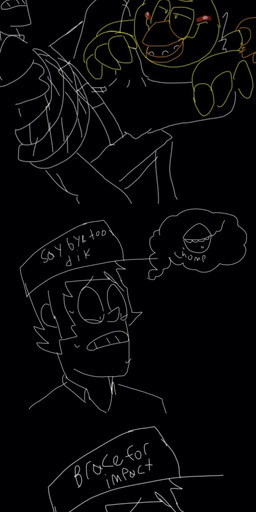 anthro dark duo eyes_closed female machine male text unknown_artist five_nights_at_freddy's scottgames chica_(fnaf) mike_schmidt animatronic avian bird chicken galliform human mammal phasianid robot absurd_res english_text hi_res long_image tall_image