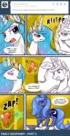 ask_blog blue_body blue_feathers comic crossgender cutie_mark dialogue duo english_text equid equine feathered_wings feathers female feral friendship_is_magic gun hasbro hi_res horn john_joseco loopend mammal my_little_pony mythological_creature mythological_equine mythology princess_celestia_(mlp) princess_luna_(mlp) ranged_weapon square_crossover text tumblr unicorn weapon winged_unicorn wings