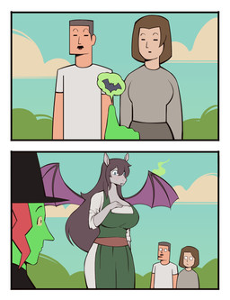 ambiguous_gender anthro black_clothing black_eyebrows black_facial_hair black_hat black_headwear black_mustache blue_eyes blush breasts brown_hair clothed clothed_anthro clothed_female clothed_male clothing cloud day eyebrows facial_hair female feral_to_anthro front_view fully_clothed fully_clothed_anthro fully_clothed_female gesture green_body green_clothing green_skin grey_body grey_clothing grey_hair grey_shirt grey_topwear group hair hand_gesture hand_on_breast hand_on_own_breast hat headgear headwear long_hair looking_at_another looking_at_self male membrane_(anatomy) membranous_wings mustache open_mouth outside overbite pointing pointing_at_another purple_hair purple_membrane raised_eyebrow red_hair red_tongue shirt side_view sky small_comic spread_wings surprised thin_eyebrows tongue tongue_showing topwear transformation white_clothing white_sclera white_shirt white_topwear wide_eyed wings bonnymama7 elphaba_(bonnymama7) bat human humanoid mammal 2025 absurd_res comic digital_drawing_(artwork) digital_media_(artwork) end_page flat_colors headshot_portrait hi_res portrait three-quarter_portrait female_(lore)