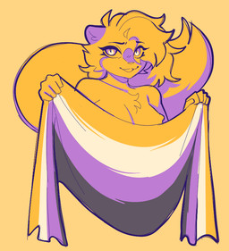 chest_tuft eyelashes flag flag_(object) hair holding_flag holding_object holding_pride_flag lgbt_pride looking_at_viewer nonbinary_pride_colors pride_colors solo tail tuft conditional_dnp welwraith erin_(welwraith) gulonine mammal marten mustelid musteline sable_(marten) 2026 digital_drawing_(artwork) digital_media_(artwork) yellow_theme nonbinary_(lore)
