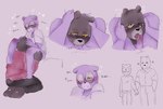 anthro blush bottomwear brown_body clothing duo eyewear genitals glasses hand_holding male oral pants penis purple_body shirt sitting topwear zadscat unicorn_wars padre_(unicorn_wars) sargento_caricias bear mammal 2023 hi_res