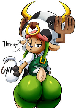 anthro antlers backpack big_butt bottomwear brown_body brown_fur butt clothed clothing cloven_hooves container dialogue facial_piercing femboy fur half-closed_eyes headgear headwear holding_container holding_object hooves horn looking_at_viewer looking_back male milk_can milk_container narrowed_eyes nose_piercing nose_ring piercing ring_piercing shirt shorts small_tail solo tail text thick_thighs topwear doeswhatever one_piece tony_tony_chopper deer mammal new_world_deer reindeer absurd_res colored english_text hi_res