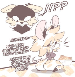 age_difference anthro anthro_on_anthro babysitter beanie bed big_butt big_ears bottomwear brown_body brown_fur butt cartoon_freckles cheese clothing dairy_products dialogue duo ear_piercing eye_contact eyelashes facial_tuft food freckled_butt freckled_face freckles fur furniture hair hat headgear headwear hoodie huge_butt huge_thighs long_eyelashes looking_at_another looking_offscreen male male/male male_anthro multicolored_body multicolored_hair older_male orange_body orange_fur orange_hair osugaki pants pedophilia_temptation piercing pink_ears shirt shocked shota size_difference slim smile smug smug_face spots spotted_butt spotted_legs tail taunting teasing text thick_thighs topwear tuft wave white_body white_fur white_hair wide_eyed yellow_body yellow_fur young young_anthro younger_male julylafearata merry_noel canid canine canis domestic_dog herding_dog mammal mouse murid murine pastoral_dog rodent welsh_corgi comic english_text hi_res