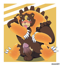 balls big_penis blush bodily_fluids claws eating feral food genital_fluids genitals honey_(food) licking looking_at_viewer male penis precum solo tongue anchunsfw nintendo pokemon generation_8_pokemon pokemon_(species) ursaluna 2025 hi_res