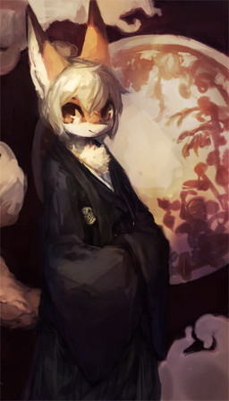 ambiguous_anthro ambiguous_gender anthro asian_clothing black_clothing chest_tuft clothed clothed_ambiguous clothed_anthro clothing detailed_background dipstick_ears ear_markings east_asian_clothing fur hair haori japanese_clothing kemono kimono looking_aside multicolored_ears painterly short_hair solo standing tail three-quarter_view tuft wide_sleeves tamakakego canid canine fox mammal 2018 4:7 hi_res portrait three-quarter_portrait