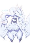 anthro anthrofied big_breasts blue_eyes breasts crotch_tuft female fur looking_at_viewer naturally_censored nipple_tuft nude pokemorph solo tuft white_body white_fur watte mythology nintendo pokemon dragon generation_5_pokemon legendary_pokemon mythological_creature mythological_scalie pokemon_(species) reshiram scalie