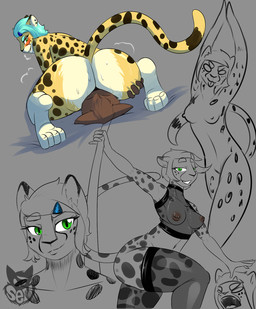 ambiguous_gender anthro areola black_body black_fur black_spots blush breasts breath butt butt_grab clothing collarbone duo ear_piercing facesitting female fur green_eyes hand_on_butt looking_back nipple_piercing nipples nude piercing pink_areola pink_nipples pole rear_view sitting_on_another solo spots tan_body tan_fur translucent translucent_clothing yellow_body yellow_fur sevsartcave jade_(batartcave) ambiguous_species cheetah felid feline mammal hi_res multiple_images