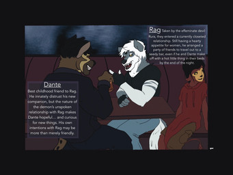 alcohol anthro bar beer beverage biped booth female furniture group male male_anthro muscular skinny slim table tail trio demon_furray canid canine canis demon domestic_dog hyena mammal 3:4 comic hi_res