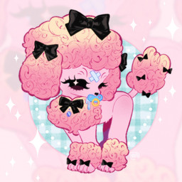 accessory ambiguous_gender band-aid band-aid_on_face bandage bandage_on_face feral hair_accessory hair_ribbon neck_ribbon object_in_mouth pacifier pacifier_in_mouth ribbons solo takoya_de canid canine canis domestic_dog mammal poodle 1:1 hi_res