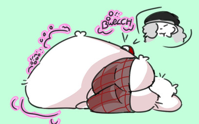 anthro beanie belly big_belly big_butt bottomwear bottomwear_down burping butt cheek_tuft clothed clothing digestion digestion_noises facial_tuft fluffy fluffy_tail hat headgear headwear huge_belly hyper hyper_belly lying male on_side pants pants_down partially_clothed simple_background solo tail tuft guhhuh6 guhhuh6_(character) felid feline mammal