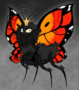 2_antennae 4_legs 4_wings ambiguous_gender ambiguous_taur arthropod_abdomen big_wings black_body closed_smile crown eyespots fluffy grey_background headgear insect_wings jagged_mouth lepidopteran_wings markings monotone_body mouth_closed multi_wing multicolored_wings nude orange_wings quadruped ruff simple_background smile solo spread_wings standing three-quarter_view wings m11quda disney hoppers_(disney) pixar titus_(hoppers) arthropod butterfly insect lepidopteran monarch_butterfly taur 2026 digital_drawing_(artwork) digital_media_(artwork) hi_res