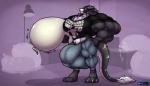 anthro balls big_balls big_bulge big_muscles big_penis bulge clothing condom facial_piercing filled_condom genitals huge_balls huge_bulge huge_muscles huge_penis hyper hyper_balls hyper_bulge hyper_genitalia hyper_muscles hyper_penis lamp male multi_balls multi_genitalia multi_penis muscular muscular_anthro muscular_male nose_piercing nose_ring penis piercing ring_piercing sexual_barrier_device shirt solo t-shirt tail topwear vein window araidian kraxah sergal 2019 hi_res