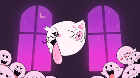ambiguous_gender anus butt detailed_background eyewear female floating_head_creature genitals glasses group not_furry open_mouth open_smile presenting presenting_hindquarters presenting_vulva smile solo_focus vulva window y_anus clockstops3am conditional_dnp mario_bros nintendo boo_(mario) ghost spirit 16:9 hi_res widescreen