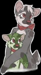 anthro cheek_tuft chest_tuft duo ears_down ears_front ears_up facial_tuft fangs fur green_body green_fur grey_body grey_fur hair horn hug hugging_another hugging_from_behind looking_away male multicolored_body multicolored_fur nude pivoted_ears red_eyes red_nose scarf short_hair simple_background size_difference spots standing teeth transparent_background tuft two_tone_body two_tone_fur white_body white_fur white_hair jean_(artist) neopets deer ixi_(neopets) mammal neopet_(species) alpha_channel colored brother_(lore) sibling_(lore)