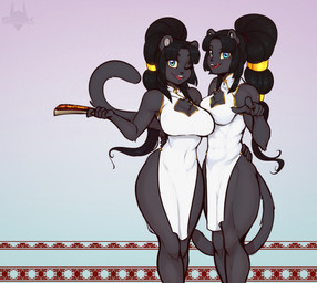 accessory anthro asian_clothing black_body black_fur black_hair blue_eyes breasts chest_tuft chinese_clothing chinese_dress clothing dress duo east_asian_clothing eyebrows eyelashes female fur gesture hair hair_accessory hair_ring hand_gesture hand_on_another's_hip hand_on_hip licking licking_lips one_eye_closed paper_fan pointing pointing_at_viewer tongue tongue_out tuft wide_hips wink yellow_sclera scorpdk nalia_(scorpdk) thalia_(scorpdk) felid mammal pantherine 2018 absurd_res hi_res sibling_(lore) sister_(lore) sisters_(lore)
