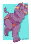 anthro belly blush butt clothed clothing jockstrap male moobs navel nipples overweight overweight_anthro overweight_male purple_body slightly_chubby solo underwear mangolynx dragon_ball dragon_ball_super champa domestic_cat felid feline felis mammal 2020 absurd_res hi_res