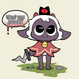 ambiguous_gender anthro bell biped clothing dagger dialogue flower fur grey_body hat headgear headwear holding_object holding_weapon horizontal_pupils horn looking_at_viewer melee_weapon on_grass plant pupils simple_background smile solo speech_bubble text weapon white_body white_fur itsunknownanon cult_of_the_lamb massive_monster_(studio) lamb_(cult_of_the_lamb) red_crown_(cult_of_the_lamb) bovid caprine mammal sheep 1:1 2022 english_text hi_res