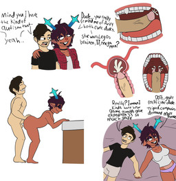 anthro antlers blue_antlers bodily_fluids brown_body brown_hair buckteeth cervical_penetration clothing cum cum_in_mouth cum_in_uterus cum_inside dialogue duo female genital_fluids hair hand_holding horn human_on_anthro internal internal_fellatio internal_oral internal_vaginal interspecies male male/female multicolored_body nude penetration penis_on_tongue red_flannel sex teeth text uterus uvula docbottoms05 deltarune undertale_(series) cip dess_holiday deer human mammal new_world_deer reindeer english_text hi_res