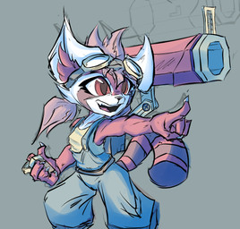 anthro backpack clothing eyewear eyewear_on_head female fur goggles goggles_on_head hair overalls overalls_only red_body red_eyes red_fur red_hair solo tail dovykiin gunfire_reborn nona_(gunfire_reborn) ailurid mammal red_panda