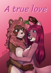 5_fingers anthro anthro_on_anthro black_lips black_nose blue_eyes breasts brown_body brown_fur duo female female/female fingers fur hair holding_holly holly_(plant) lips nude pink_background pink_body pink_fur pink_hair plant simple_background smile text moomaid samantha_(cinnamimi) tea_rivers bear mammal mink mustelid musteline true_musteline 2023 absurd_res digital_media_(artwork) english_text hi_res