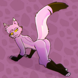 all_fours anthro big_butt butt female frown fur grumpy hair looking_at_viewer multicolored_body multicolored_fur nude purple_body purple_fur purple_hair simple_background solo two_tone_body two_tone_fur yellow_eyes solarlewds zoophobia vanexa_(zoophobia) domestic_cat felid feline felis mammal 1:1 hi_res