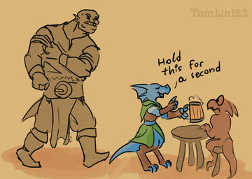 blue_body blue_scales clothing female fight male scales simple_background text tamlin123 lasi humanoid kobold orc scalie animated english_text