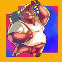 anthro backpack belly bottomwear brown_body brown_fur clothing fur loincloth male overweight overweight_anthro overweight_male shirt solo topwear phillbeep_beepbop mammal suid suine sus_(pig) wild_boar 1:1 2021 hi_res