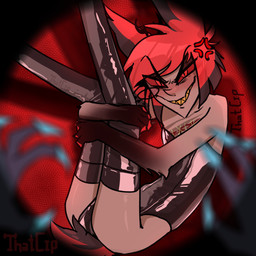 anthro antlers blush carpet claws clothing cross-popping_vein disembodied_hand fangs first_person_view fur grey_body grey_fur hair horn latex legwear leotard lying male male/male on_side red_eyes red_hair scar sharp_teeth solo_focus tail teeth thigh_highs tsundere thatcip hazbin_hotel hellaverse alastor_(hazbin_hotel) vox_(hazbin_hotel) deer mammal 1:1
