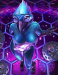 anthro breasts clothing disco feathers female footwear high_heels nipple_dip nipples nsfw_version nude party pink_light shoes solo viewed_from_above catpumpkin avian bird blue_jay corvid jay_(bird) new_world_jay oscine passerine hi_res