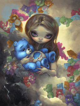 ambiguous_gender anthro belly belly_markings blue_body blue_fur bridal_carry carrying_another cloud cloudco electricity female fur group hair heart_nose heart_symbol large_group lightning lips looking_at_viewer markings thick_lips jasmine_becket-griffith care_bears bedtime_bear best_friend_bear birthday_bear cheer_bear funshine_bear good_luck_bear grumpy_bear harmony_bear hopeful_heart_bear share_bear smart_heart_bear wish_bear bear human mammal 2023 acrylic_painting_(artwork) dated formal_art hi_res painting_(artwork) traditional_media_(artwork) traditional_painting_(artwork)