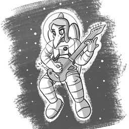 anthro astronaut clothed clothing electric_guitar female floating guitar hair long_hair long_snout musical_instrument plucked_string_instrument snout solo space spacesuit string_instrument seven_(artist) cavemanon_studios goodbye_volcano_high ko_op_(game_developer) snoot_game fang_(gvh) prehistoric_species pterosaur reptile scalie 1:1 hi_res monochrome sketch nonbinary_(lore)