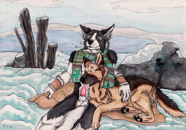 4_toes ambiguous_gender anatomically_correct anatomically_correct_genitalia anatomically_correct_penis animal_genitalia animal_penis anthro anthro_on_feral balls bestiality black_body black_fur black_nose black_pawpads blue_eyes brown_body brown_fur canine_genitalia canine_penis cheek_tuft claws duo erection facial_tuft feet feral fur genitals licking lipsticking male male/ambiguous mostly_nude oral orange_eyes outside pawpads penile penis penis_lick red_penis rock scarf sex sitting snow tail tan_body tan_fur toe_claws toes tongue tuft white_balls white_body white_fur kola_(artist) border_collie canid canine canis collie domestic_dog german_shepherd herding_dog mammal pastoral_dog sheepdog 2021 dated painting_(artwork) signature traditional_media_(artwork) traditional_painting_(artwork) traditional_watercolor_(artwork) watercolor_(artwork)