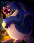 animal_genitalia bodily_fluids campfire dialogue food genital_fluids genital_slit genitals looking_at_viewer male meat penis precum skewer solo tapering_penis teeth text visionaryserpent nintendo pokemon eelektross fish generation_5_pokemon marine pokemon_(species) 2025 absurd_res english_text hi_res