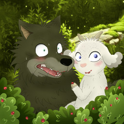duo feral interespecies male male/male uivonocturno one_stormy_night gabu mei bovid canid canine canis caprine goat mammal wolf 1:1 absurd_res hi_res