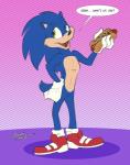 anthro biped chilli_dog clothing dialogue food footwear gloves green_eyes handwear hot_dog male shoes solo text spotty_the_cheetah sega sonic_the_hedgehog_(series) sonic_the_hedgehog eulipotyphlan hedgehog mammal 2019 english_text hi_res