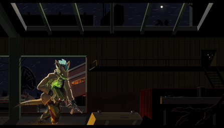 ambiguous_gender anthro bandage bandaged_tail bottomwear box camo camo_bottomwear camo_clothing camo_pants camo_print catwalk clothing container detailed_background fingerless_gloves gloves glowing group gun handwear holding_gun holding_object holding_ranged_weapon holding_weapon industrial inside jacket looking_at_object machine machine_gun night pants pattern_bottomwear pattern_clothing pattern_pants ranged_weapon silhouette sky star starry_sky tail tapering_tail topwear warehouse weapon hotkoin project_silverfish inheritor lizard reptile scalie unknown_species hi_res official_art