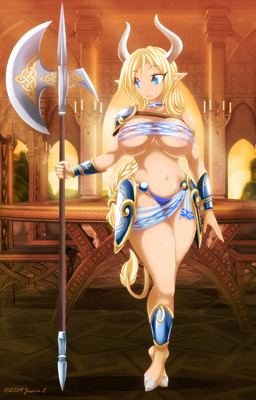 armor axe big_breasts breasts convincing_weapon female halberd horn melee_weapon polearm solo tail thick_thighs unconvincing_armor warrior weapon matypup animal_humanoid bovid bovid_humanoid bovine elf horned_humanoid humanoid hybrid mammal mammal_humanoid tailed_humanoid 2009 hi_res
