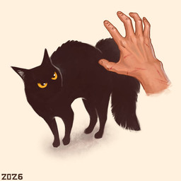airplane_ears angry black_body black_fur defensive feral fluffy fluffy_tail fur humanoid_hands pale_skin quadruped scratch_mark simple_background solo tail white_background wounded yellow_eyes alexpahomov domestic_cat felid feline felis mammal 1:1 2026 digital_media_(artwork) digital_painting_(artwork) painting_(artwork)
